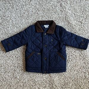Ralph Lauren Boys 18m navy quilted barn jacket with brown corduroy trim